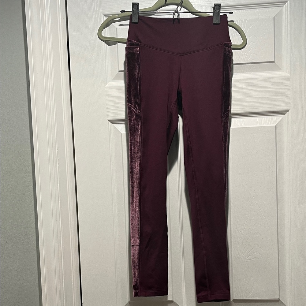 NWOT Victoria's Secret Burgundy Leggings with Velvet Trim